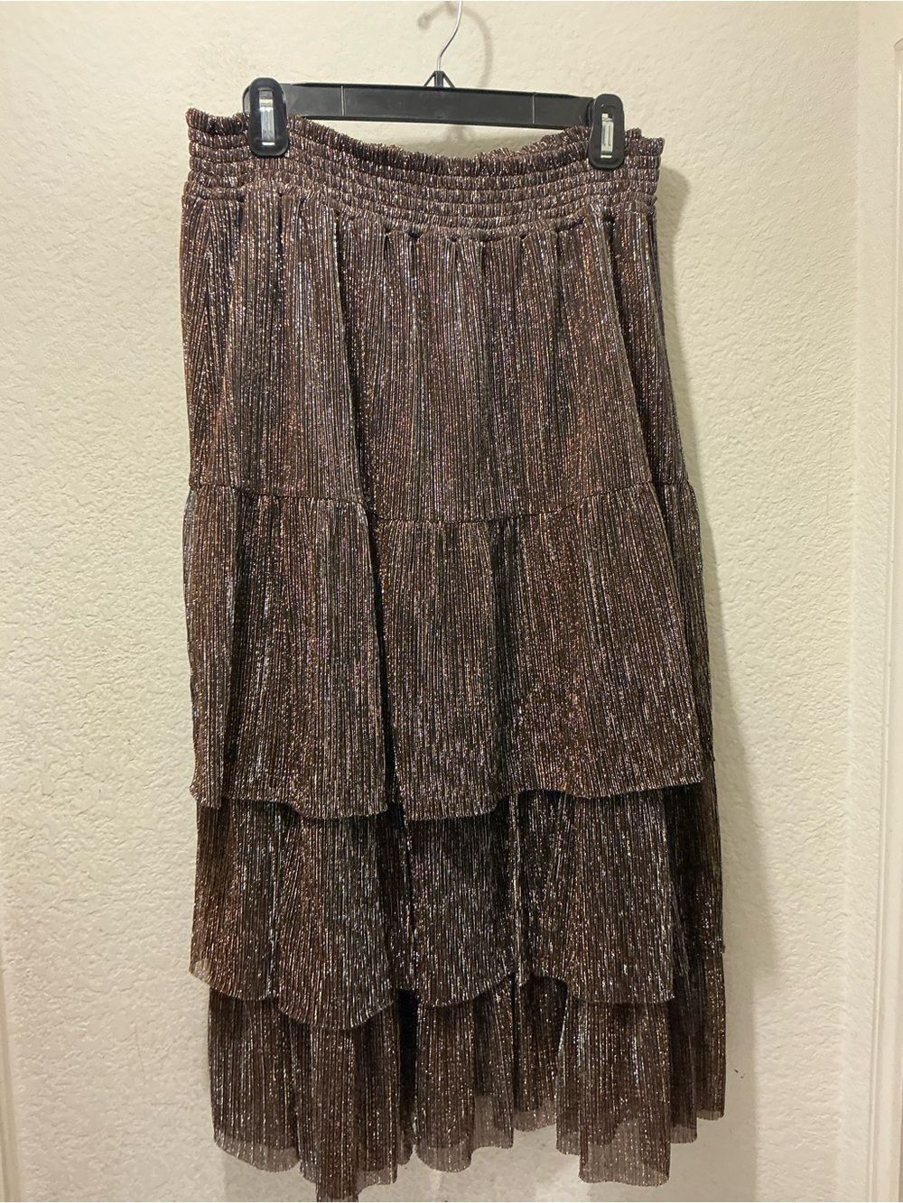 Draper James Brown Metallic Tiered Maxi Skirt with Shimmer size XL